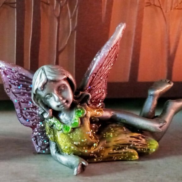 2 Mythical Sparkly Vintage Pewter Whimsical Fairy Figurines Decor/Collectibles - Picture 4 of 11